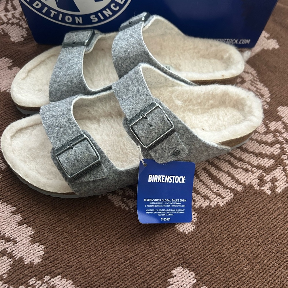 Birkenstock Light Gray Wool Clogs
